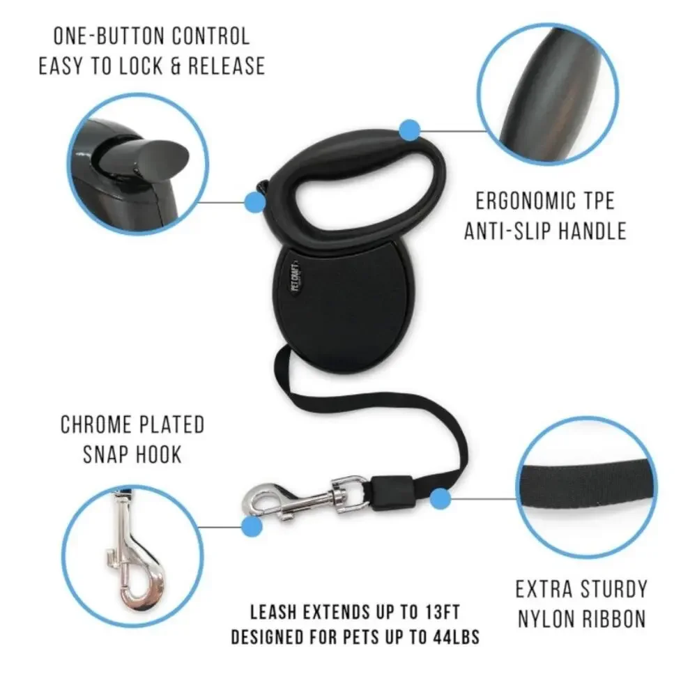 Pet Craft Supply Heavy Duty Retractable Dog Walking Leash for Small/Medium Dogs